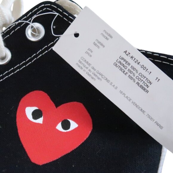COMME DES GARCONS Play x Converse high top sneakers M 11 W 13 - Picture 7 of 10